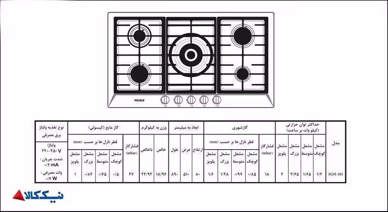 گاز نیک کالا مدل SGH 101 استیل
