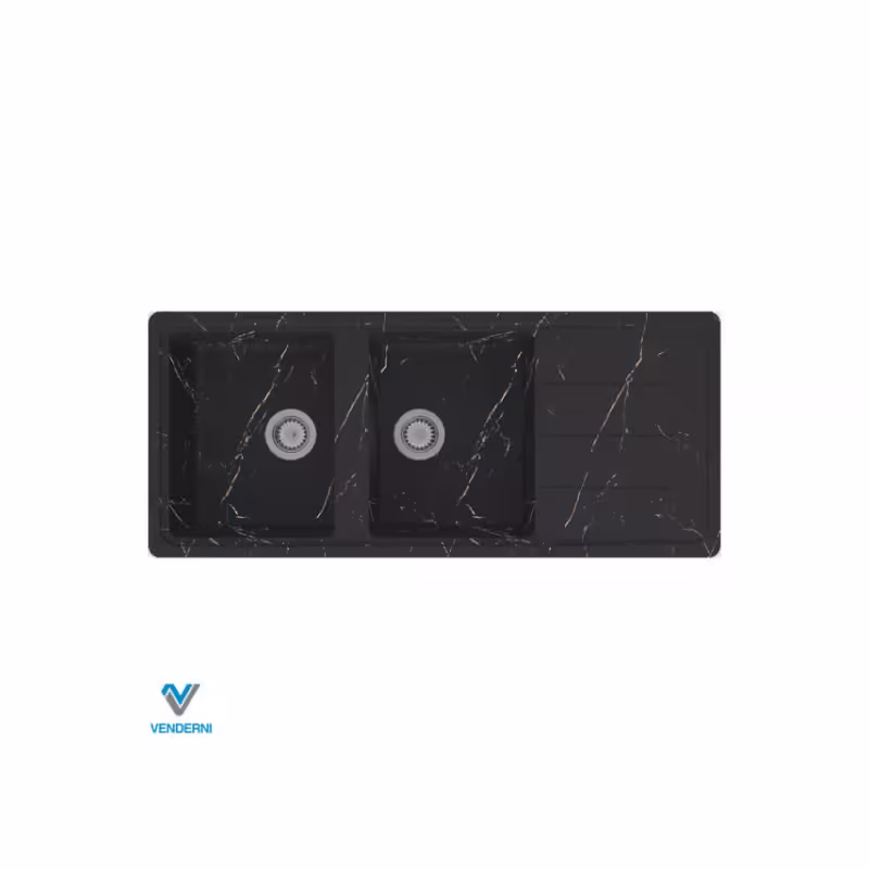 سینک گرانیتی توکار وندرنی مدل Stola 216 استولا مشکی رگه طلا