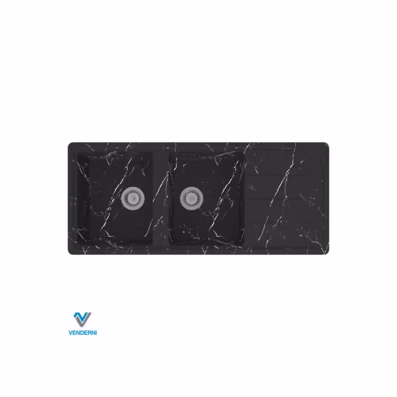 سینک گرانیتی توکار وندرنی مدل Stola 216 استولا مشکی رگه سفید