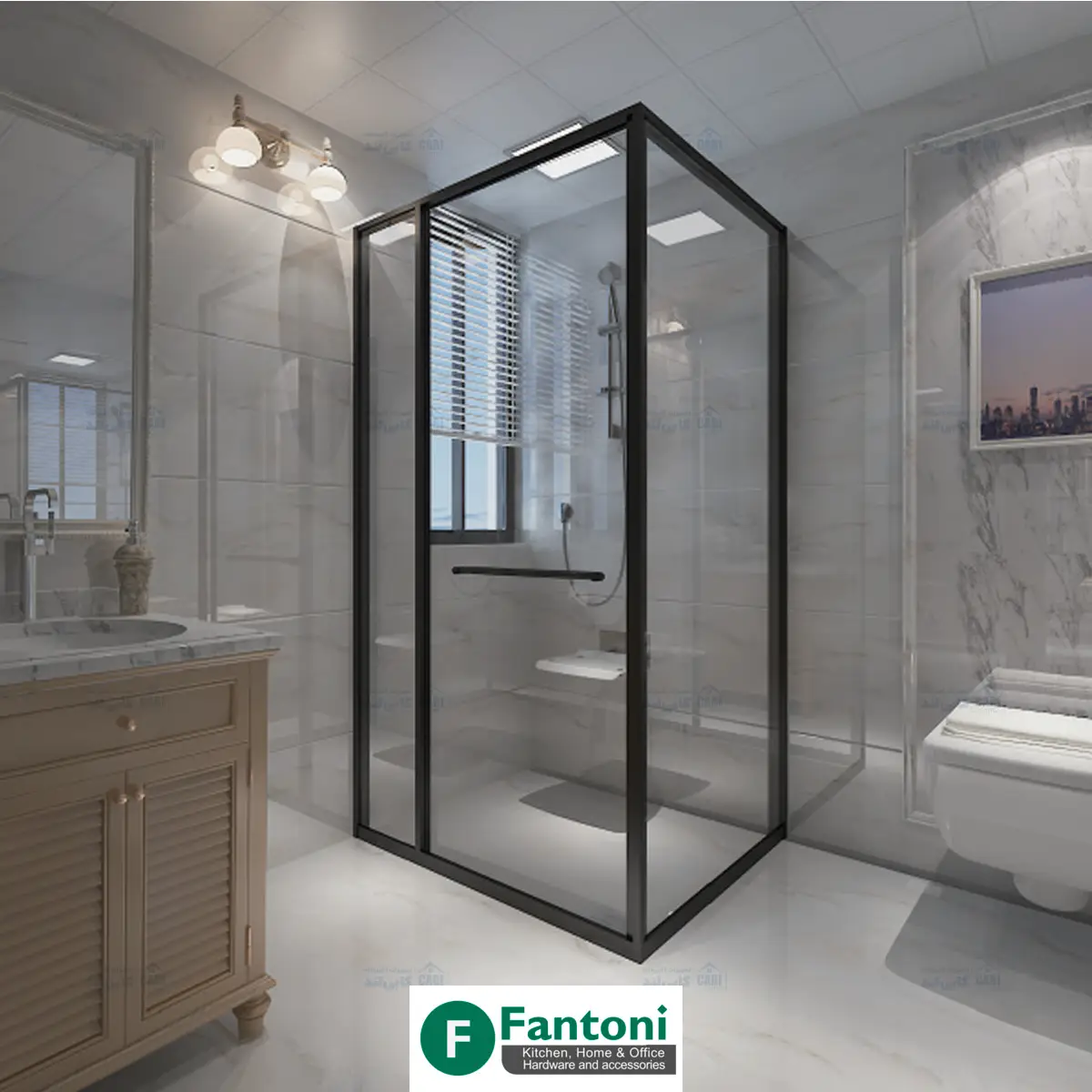 مکانیزم و پروفیل کابین دوش مدل Corner Square in Flyring Door فانتونی K903 و K904